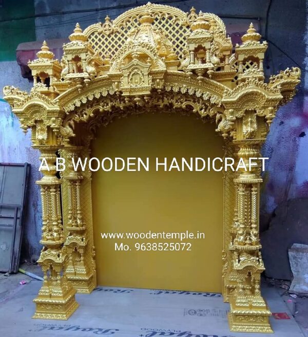 Totally Gold Polish Wooden Pooja Mandir For Temple And Home